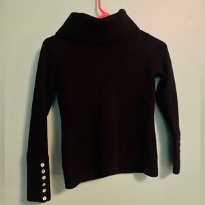 Carole Little Black Cowlneck Button-Sleeve Sweater 100% merino wool